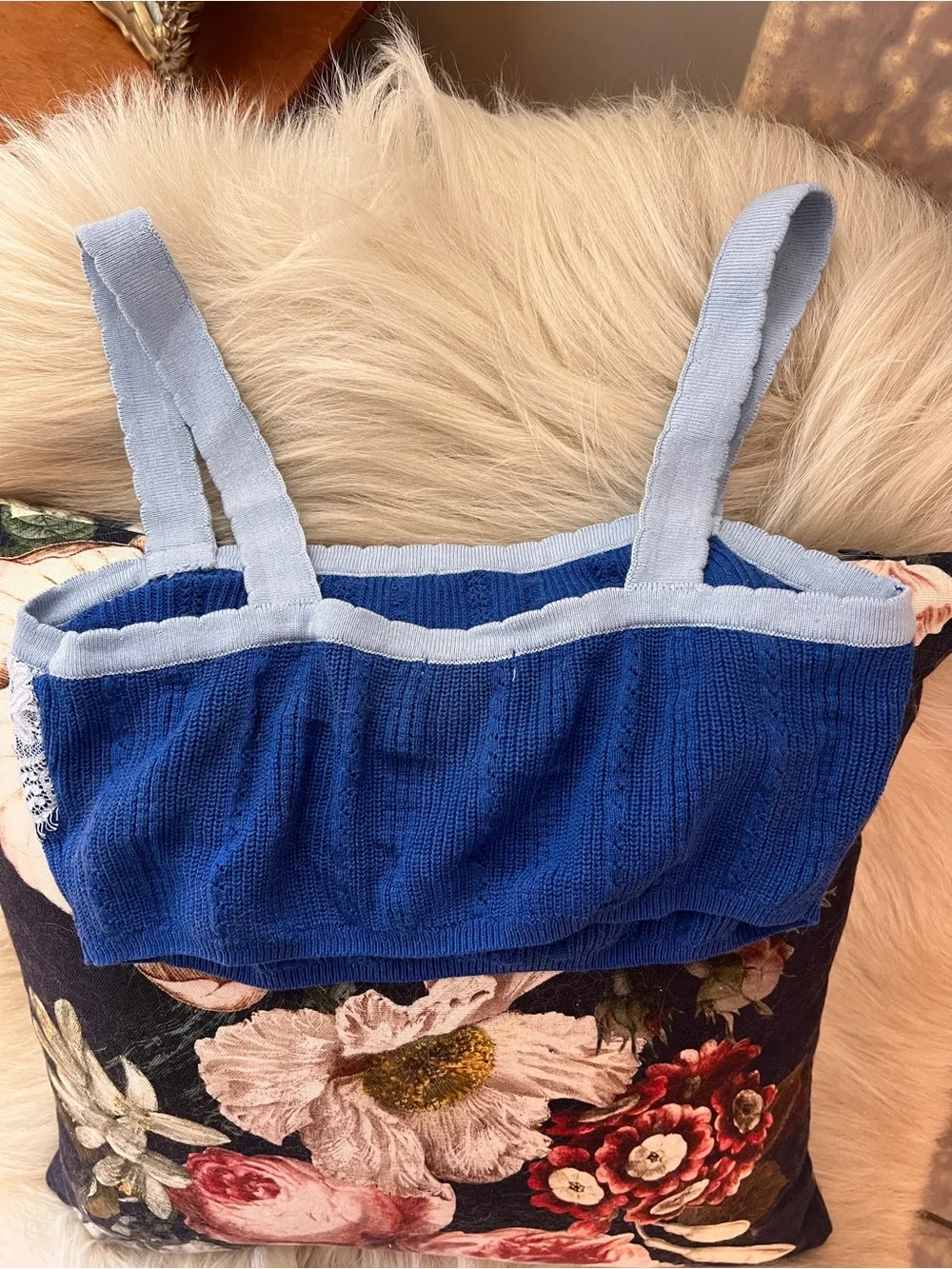 Anthropologie LyreBirdBlue Knit Lace-Trim Bandeau Top - Picture 5 of 5